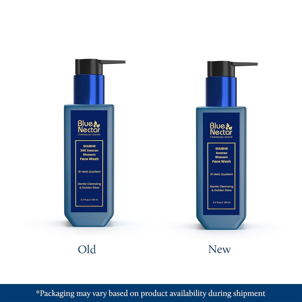 Blue Nectar Gold Swaran Bhasam Face Wash for Glowing Skin | Ayurvedic Gentle Cleanser for Oily & Dry Skin | Daily Face Wash for Women & Men (10 Herbs, 100 ml)