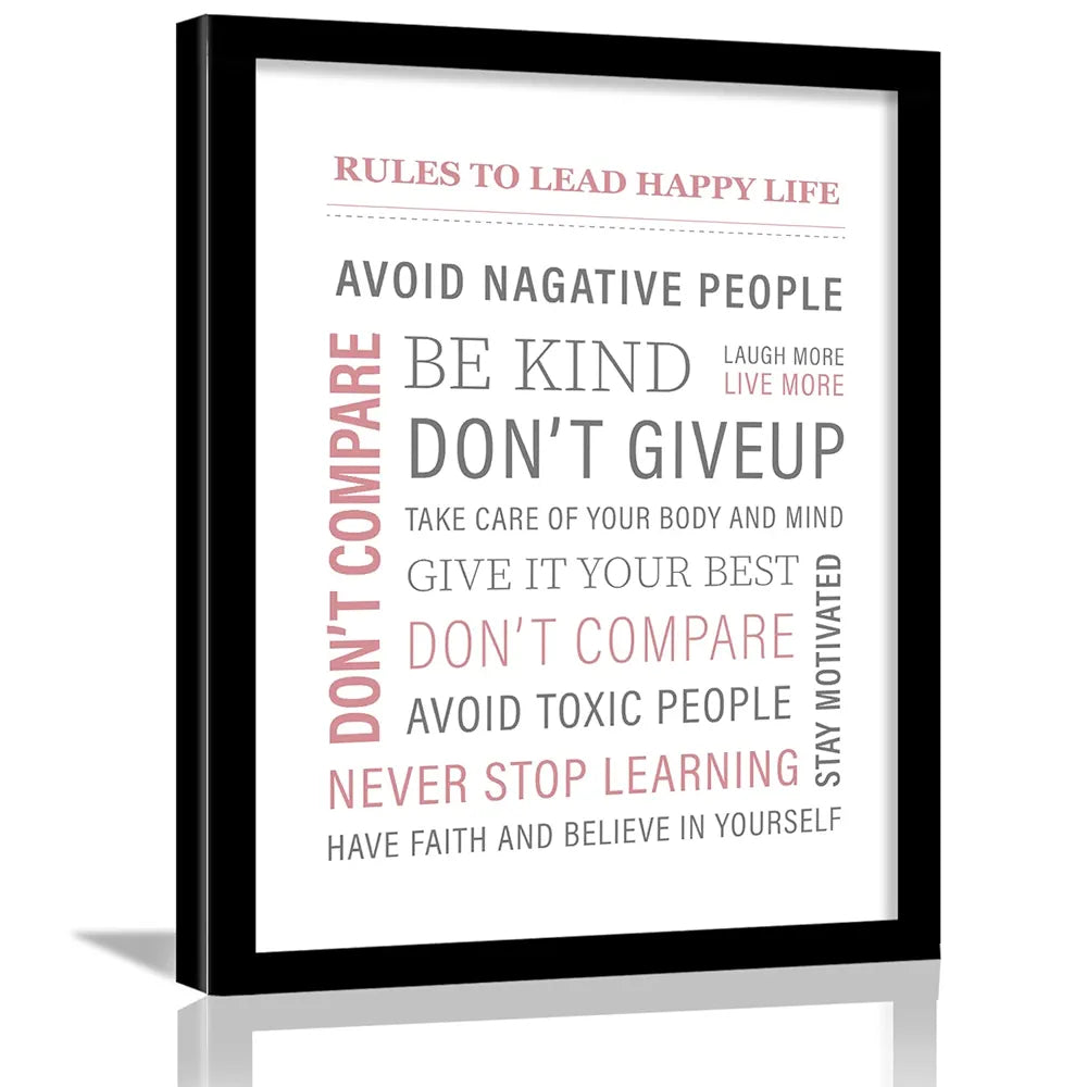 Kotart Happy Life Quotes Wall Poster for Room Home Wall Decor Typographic Design Framed Posters