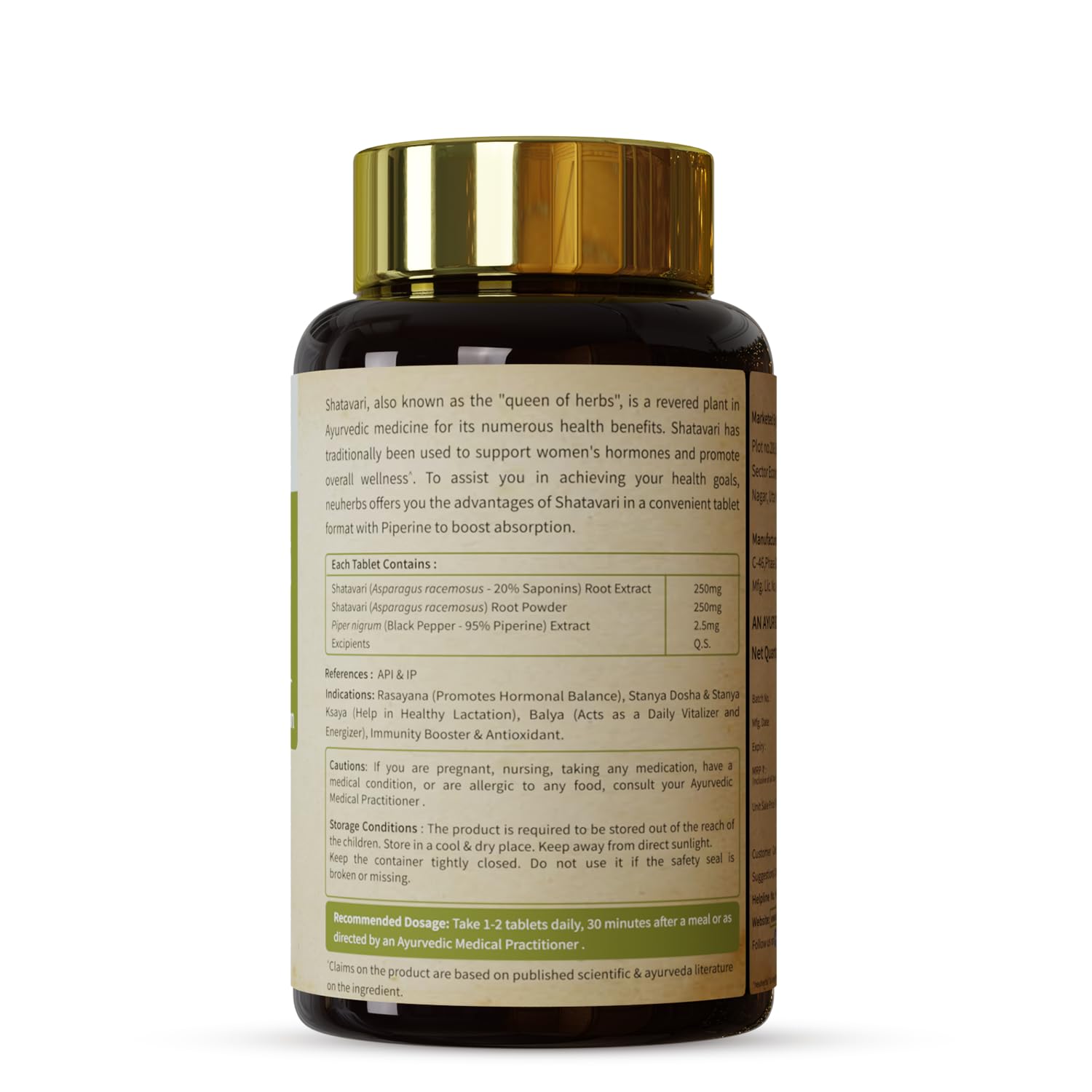 Neuherbs Shatavari 60 Tablets | Boost Energy, Immunity & Maintain Women's Hormonal Balance | Supports Lactation | No Added Preservatives