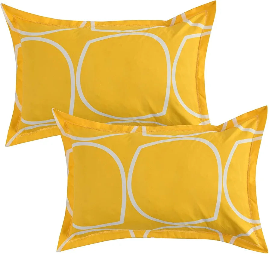 The Home Style 400 TC Supersoft Cotton Feel Glace Cotton Elastic Fitted Printed King Size Double Bed Bedsheet wih 2 Pillow Cover Cadet Yellow