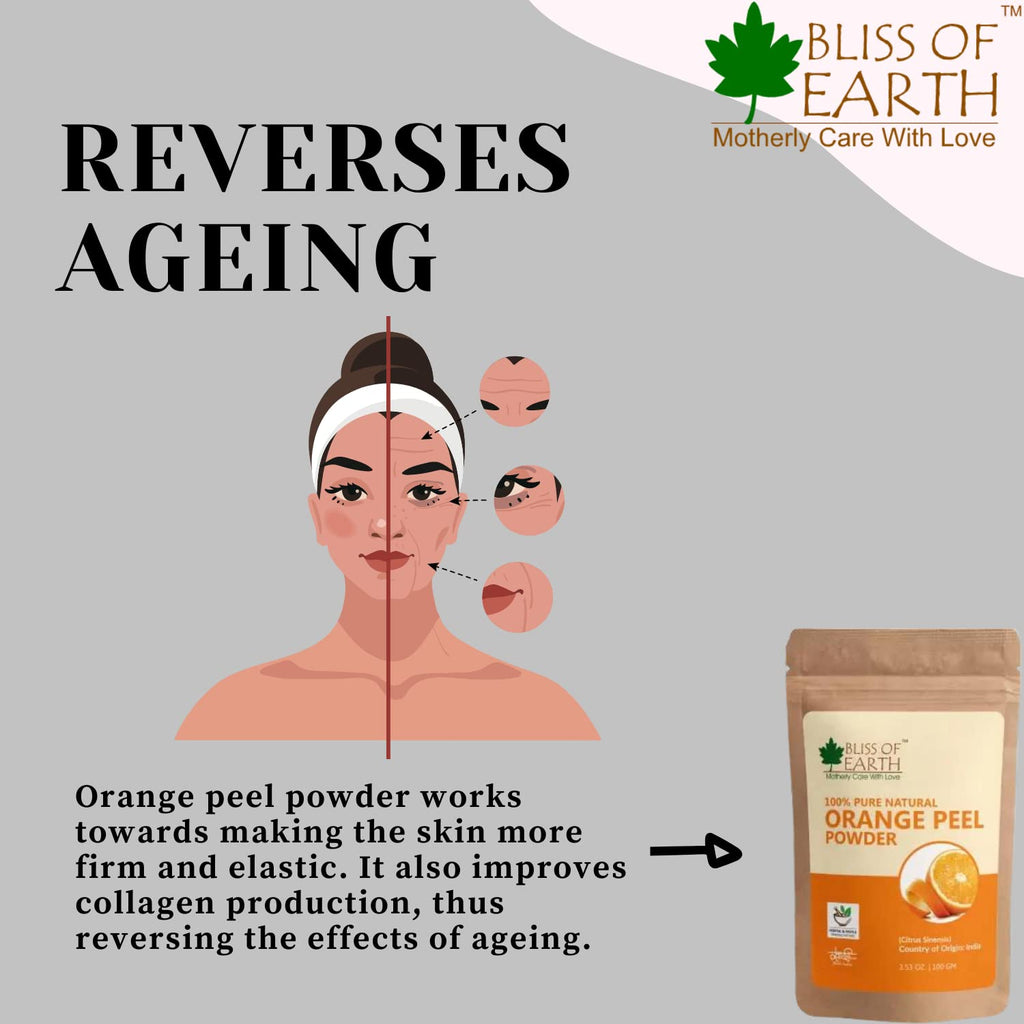 Bliss of Earthâ„¢ 100% Pure Orange Peel Powder | 100GM | Best For Naturally Glowing Skin | Natural Sun Tan Remover & Exfoliator | Hair Conditioning & Skin Care |