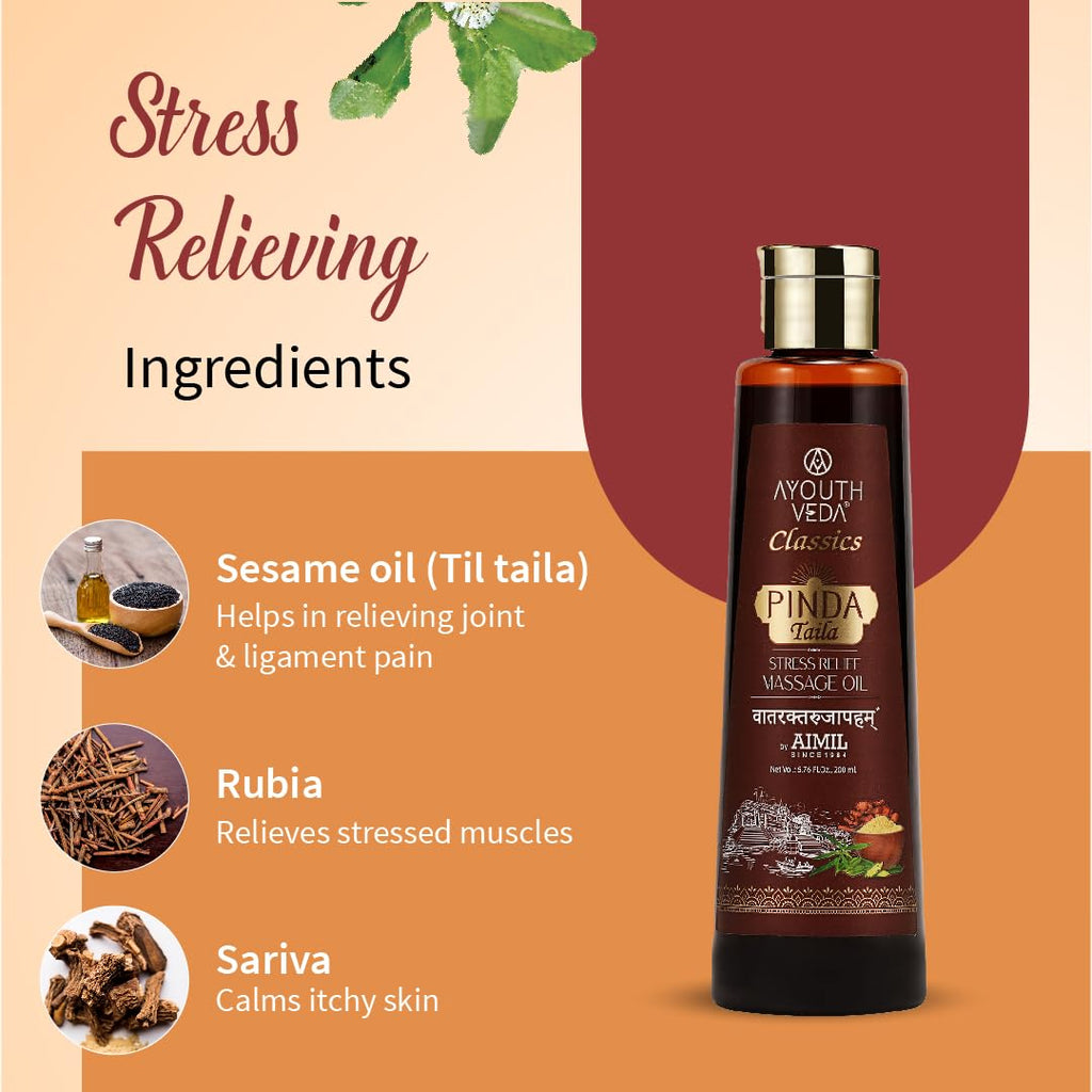 Ayouthveda Ayurvedic Herbal Therapy Pinda Taila | Aromatherapy Sensuous Stress Relief Oil For Body Massage | Helps To Reduce Pain & Tiredness | Moisturising & Nourishing Oil (Pack of 1, 200ml)