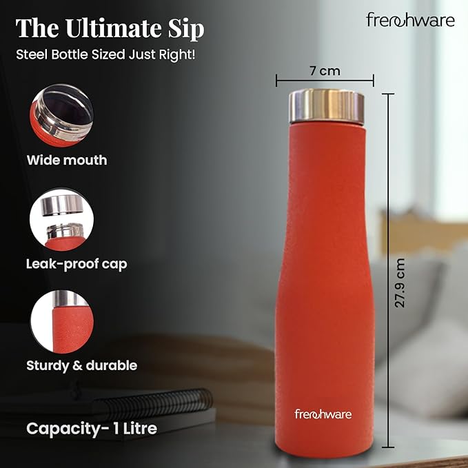 Frenchware Water Bottle | 1 Litre, Stainless Steel, Premium SS 304, Plum Delight | Easy-to-Clean