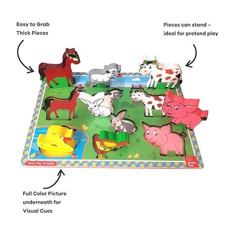 Skillofun Wooden Farm Animals Chunky Puzzle Learning Puzzle for Farm Animals Extra Thick Blocks