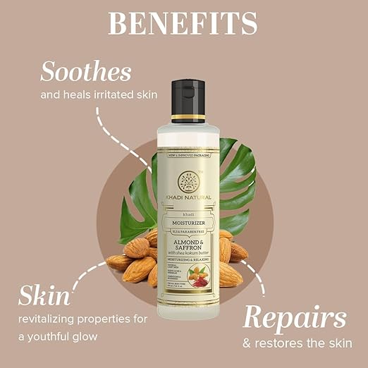 Khadi Natural Almond & Saffron Herbal Moisturizer - 210 ml