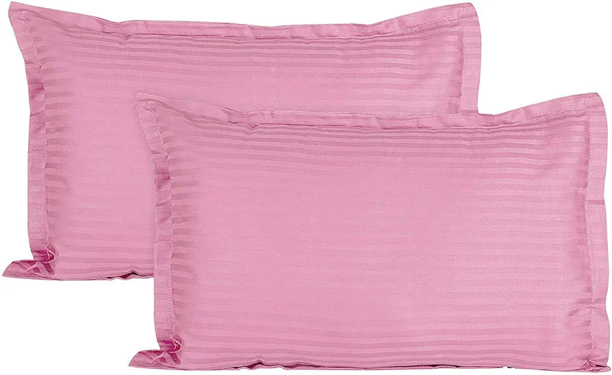 Purav Light Microfiber Flat Double Bed Bedsheet Plain Striped Cotton Bedsheet with 2 Pillow Covers for King Size Bed Supersoft 340 TC Breathable Pink Color