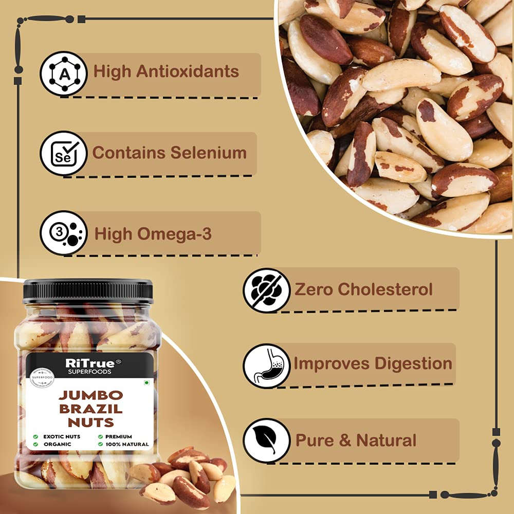 RiTrue - Exotic Brazil Nuts - 250 Gm - Brazilian Nut Organic | Raw | Rich Source of Selenium Protein Rich - Imported from Peru