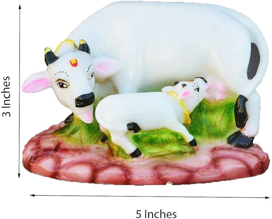 Nrson Decorative Marble Dust Polyresin Cow and Calf Showpiece and Figurines - 5 X 3 X 3 Inch White Cow