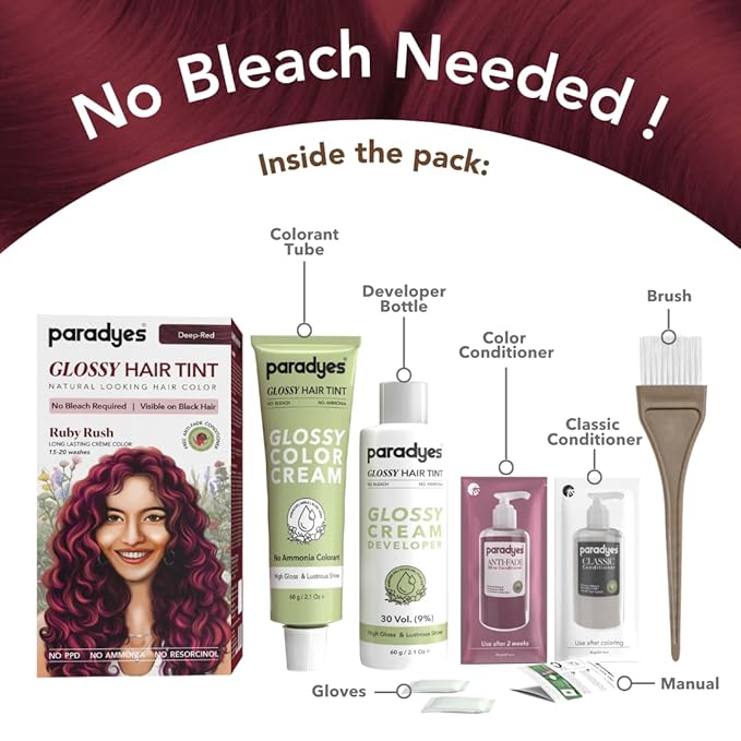 Paradyes No Bleach Ruby Rush Glossy Hair Tint - 160 Gms | Deep-Red