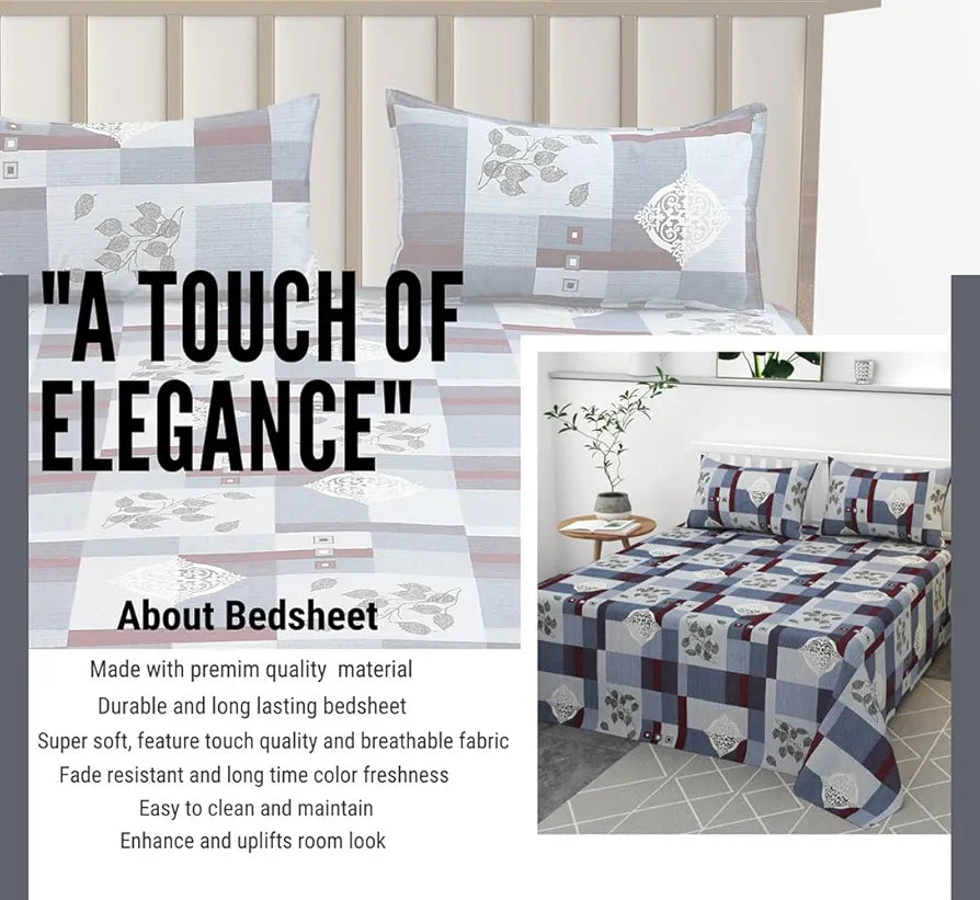 HomeKart Ultra Super Soft Pure Cotton Double Bedsheet with Two Pillow Covers for Your Bedroom Floral & Block Printed Premium Bedsheet  300 TC Blue & White
