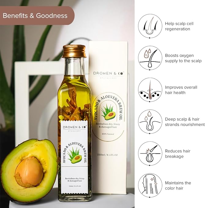 Dromen & Co Avocado & Aloevera Brew Oil | Reduces Hair Fall & Dandruff - 250 Ml