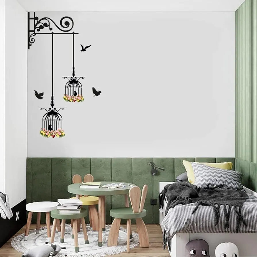 God & God's Hanging Birds Cage With Flowers Wall Sticker PVC Vinyl 50 cm x 70 cm