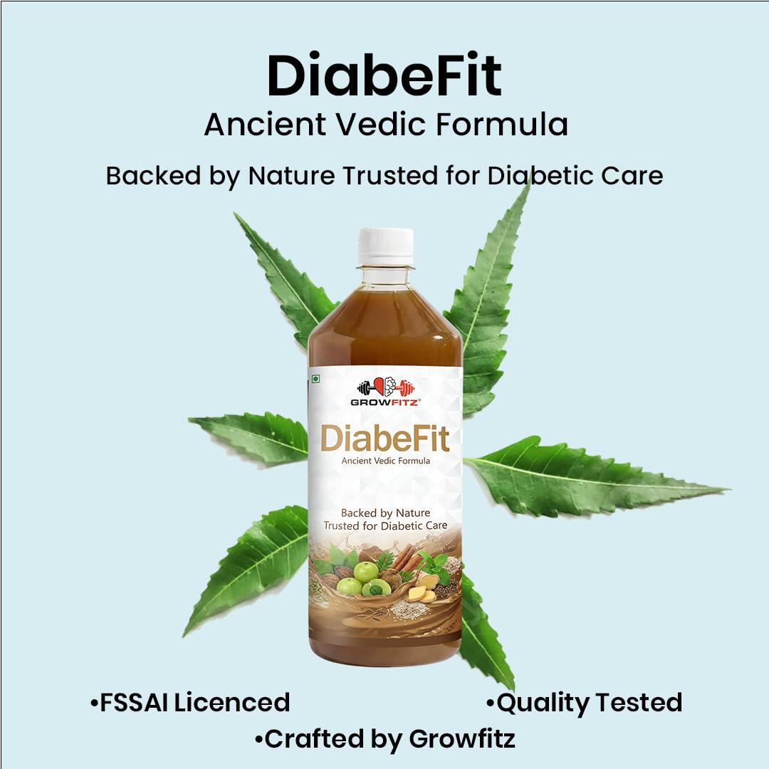Growfitz Diabefit Herbal Wellness Juice 1L | Supports Healthy Blood Sugar Metabolism & Energy Balance | Amla, Karela, Jamun, Giloy, Neem & Tulsi | No Added Sugar