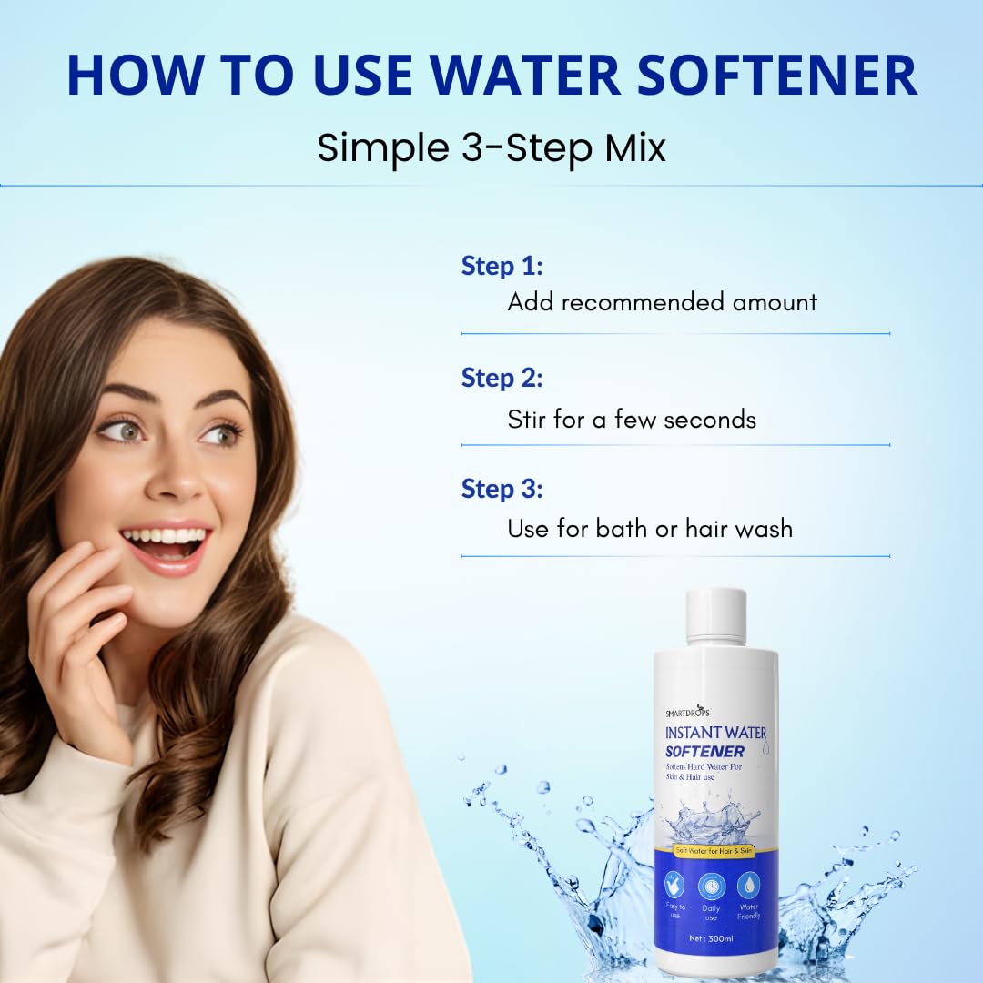 Smartdrops Instant Water Softener | Hard Water Solution for Hair Fall & Skin Dryness | Disables Hardness & Maintains pH Level | Makes Your Water Hair & Skin Friendly | Water Softener for Bath, 300 ml (Pack of 1)