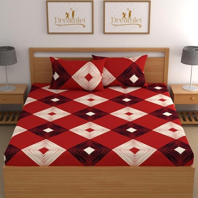 Dreamlet Prime Collections 160tc Pure Cotton Breathable Supersoft Wrinkelfree Double Flat Bedsheet With 2 Pillow Covers | Red Brown