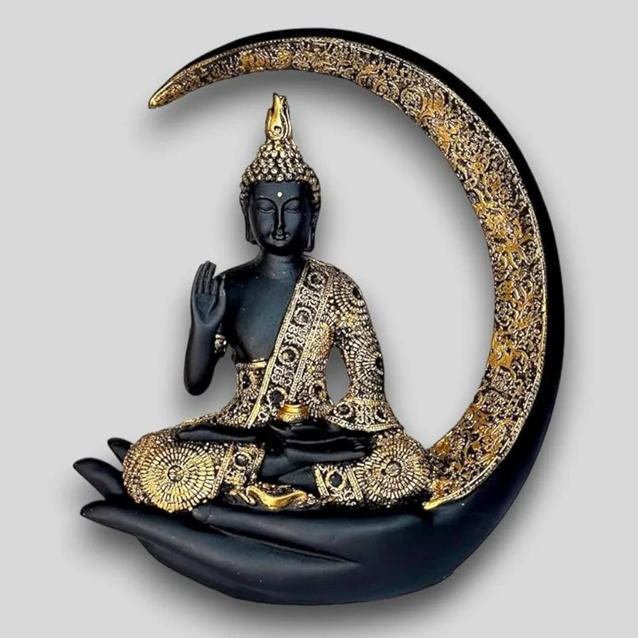 Neelaya Antique Big Meditating Moon Buddha Statue Showpiece Buddha Idol Polyresin Figurine Black