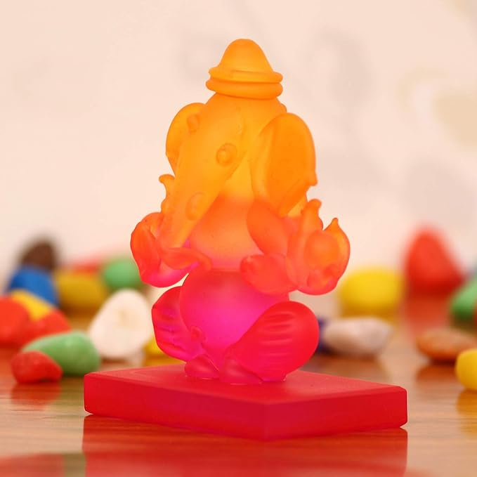Ecraftindia Pink and Orange Double Sided Crystal Car Ganesha Showpiece