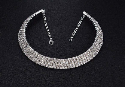 Silver-Toned Alloy Rhinestones Studded Choker Necklace - The Pari