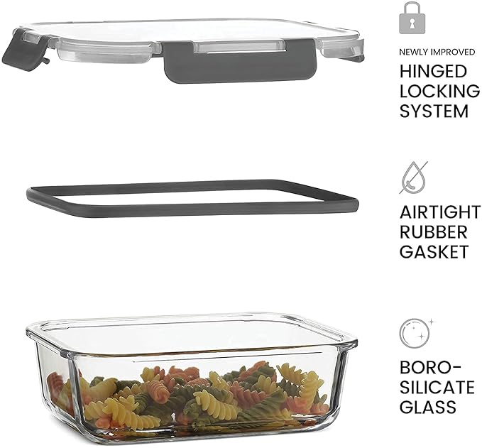 Femora Borosilicate Square Microwave Oven Safe Glass Container With Dectahable & Break Free Lid | Black Color | 300,500,800 Ml
