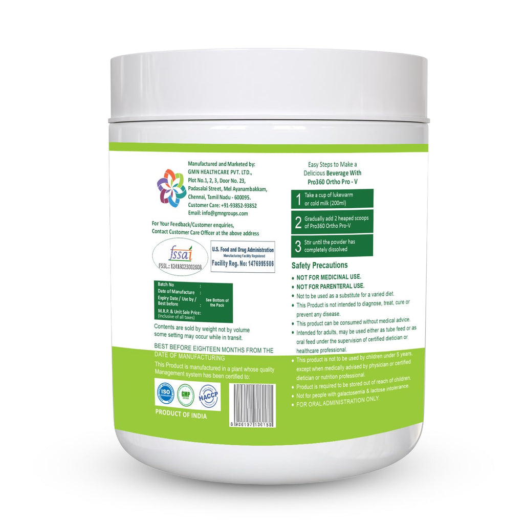 Pro360 Ortho Pro-V 250g Protein Powder for Bone and Joint Health | Supplement for Orthopedic Care with Natural Herbal Extracts | No added Sugar â€“ Vanilla (Pack of 1)