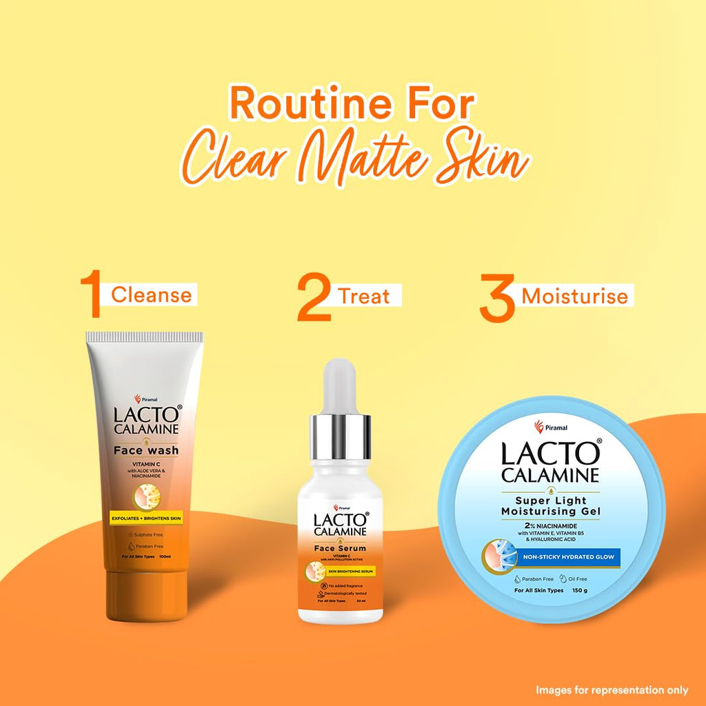Lacto Calamine Vitamin C Face Serum with 98% Pure Vitamin C Complex | 30ml | Glowing Skin with Niacinamide | Vitamin C Serum For Dark Spots Reduction & Moisturization | Pollushield, Vitamin E, B3 & B5