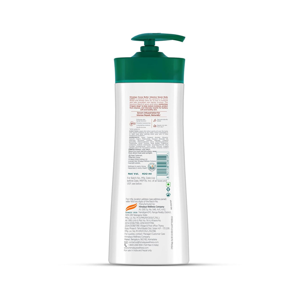 Himalaya Cocoa Butter Intensive Serum Body Lotion 400ml | 48 H Moisturization | pH 5.5 | With Cocoa Butter & Wheat Germ Oil Extracts| For Dry Skin