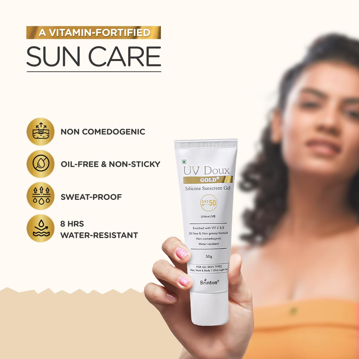 Brinton UV Doux Gold Silicone Sunscreen Gel SPF 50 PA+++ - 50 gms