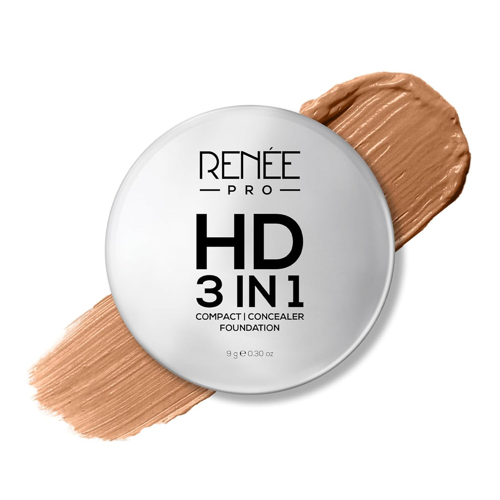 RENEE PRO HD 3 In 1 Compact - Sable 9 Gm, Works As Concealer, Foundation & Powder, SPF 20, Matte Finish, High Coverage, Ultralight & Silky Smooth Finish, Enriched With Vitamin E, C & Aloe Vera