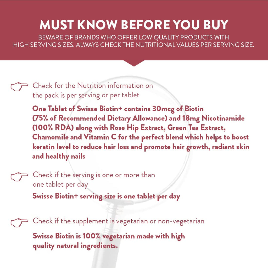 Swisse Biotin+ New Improved Formula with 100% RDA of Biotin (Manufactured In Australia) Boosts Keratin Levels, Reduce Hair Loss and Promote Regrowth with Nicotinamide, Rose Hips & Vitamin C For Healthy Hair, Skin & Nails For Both Men & Women (30 Tablets)
