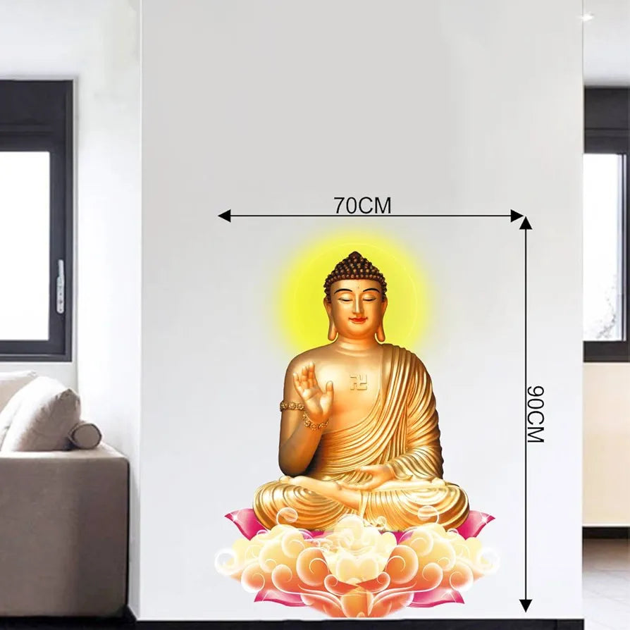 Rawpockets Decals PVC Vinyl Self Adhesive Lord Buddha Peaceful On Lotus Wall Window Sticker Coverage Area