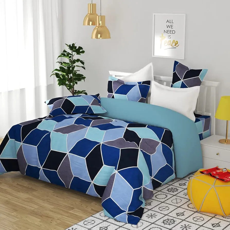 HomeKart 144 TC Prime Double Bedsheets with 2 Pillow Covers Soft Brushed Microfiber Long Lasting 3 Pcs Set Blue & Grey