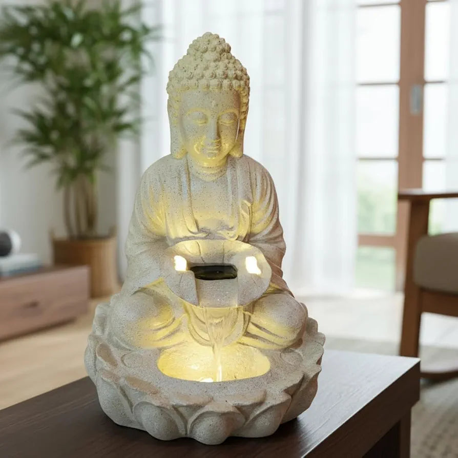 Alila Meditating Kamal Buddha Water Fountain Statue for Home Living Room Decor 21inches 53cm