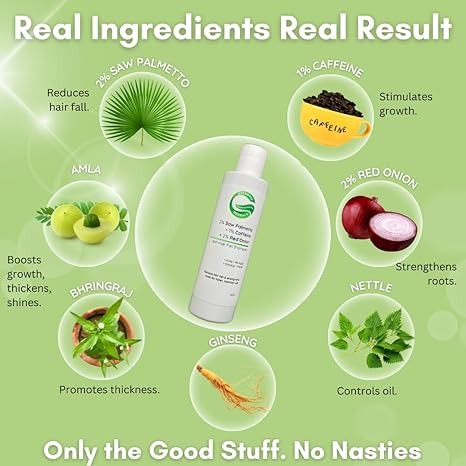 Greenviv 2% Saw Palmetto + 1% Caffeine + 2% Red Onion Anti-Hair Fall Shampoo - 200 ml