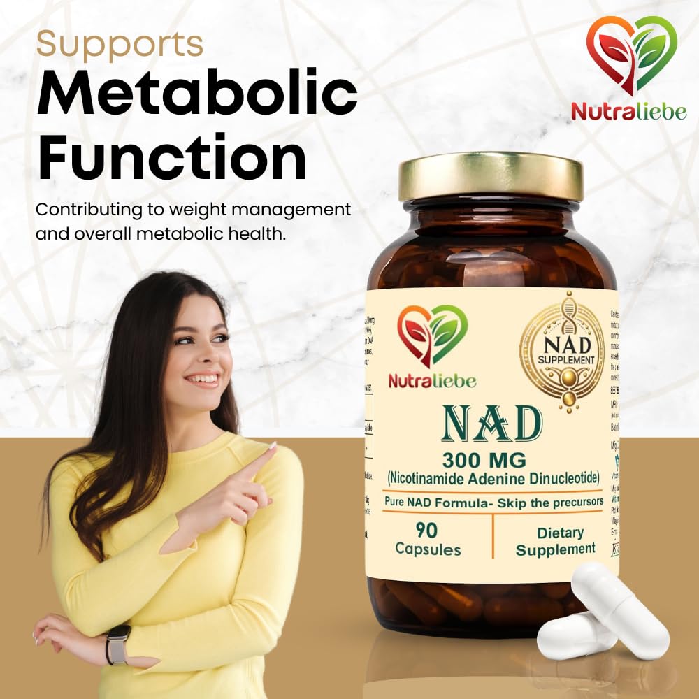 Nutraliebe NAD (Nicotinamide Adenine Dinucleotide) Pure 300mg - Cellular Energy and Repair Formula, 90 Capsules