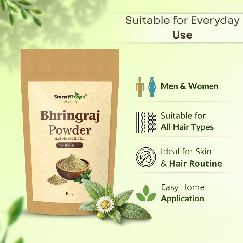 Smartdrops Bhringraj Fine Powder for Hair Rinse Preparation and Skin Pack Mixing DIY Scalp Care and Facial Routine Ingredient | 100g (Pack-1)