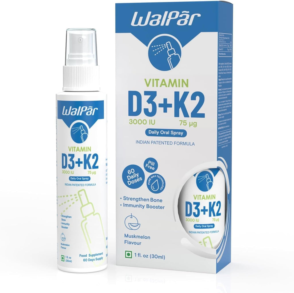 WALPAR Vitamin D3 & K2 Oral Spray (60 Doses) - 600 Iu Multivitamin Spray W/ Muskmelon Flavor - Easy Absorption Oral Vitamin D Liquid Supplement - Bone Health Support & Immune Spray For Adults - Liquid