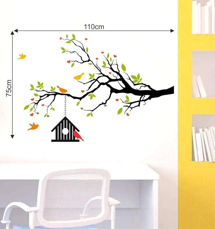 Rawpockets Decal Heart-in Flower Tree with Bird Cage Wall Sticker
