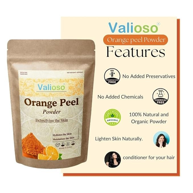 Valioso Pure & Organic Orange Peel Powder For Face and Skin - 100 gms (Pack of 2)