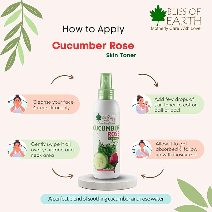 Bliss of Earth Cucumber Rose Skin Mist Toner - 50 ml Each (Pack of 2)