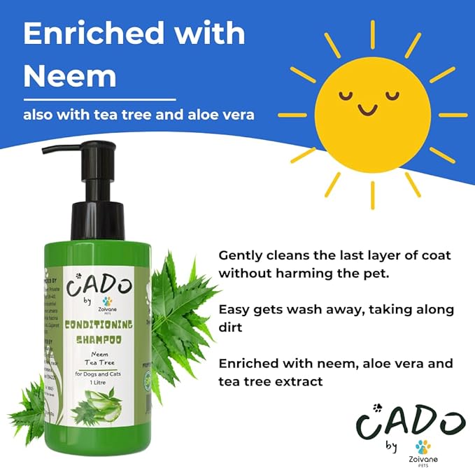 Zoivane Cado Neem Dog Shampoo 1000 Ml | Effective Flea & Tick Control Shampoos for Dogs | Anti-dandruff Formula | Pack of 1