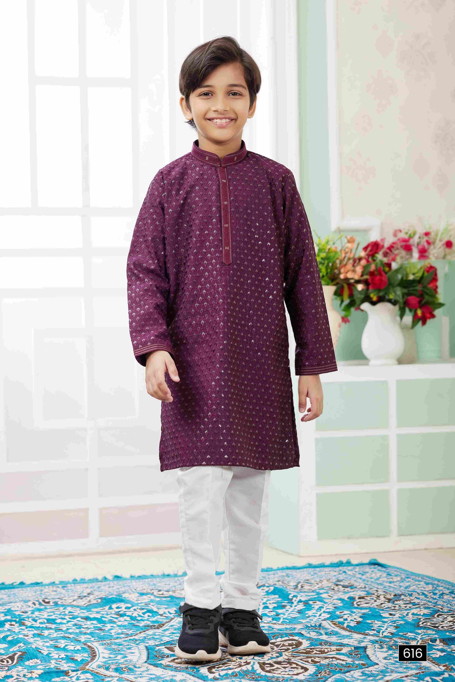 Raivat Ethnic Art Silk Embroidery Work Kids Kurta Pajama In Wine Colour
