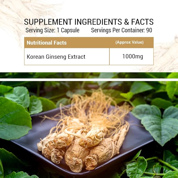 Prasatti Herbal Organic Korean Ginseng 1000 Mg 90 Veg Capsules
