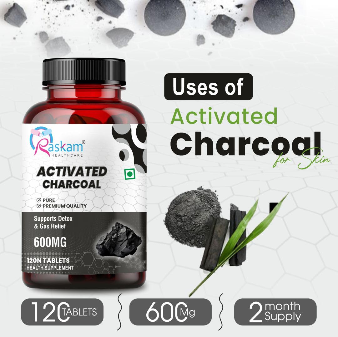 Activated Charcoal 600mg â€“ Natural Detox & Digestive Cleanser | Supports Bloating Relief & Gas | 120 Vegan Tablets