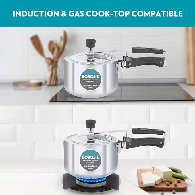 Borosil Presto Induction Base Inner Lid Aluminium Pressure Cooker | Silver | 3 Litres