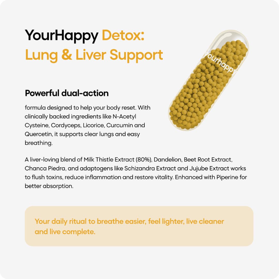 YourHappyLife Lung & Liver Detox Supplement with 500mg Milk Thistle Extract & 500mg (NAC) N-Acetyl Cysteine For Fatty Liver, Lung Cleanse & Respiratory Health For Men And Women -60 Capsules
