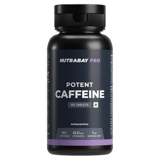 Nutrabay Pro Potent Caffeine Tablets 200mg | Natural Stimulant for Energy, Endurance & Focus, 60 Veg Tablets