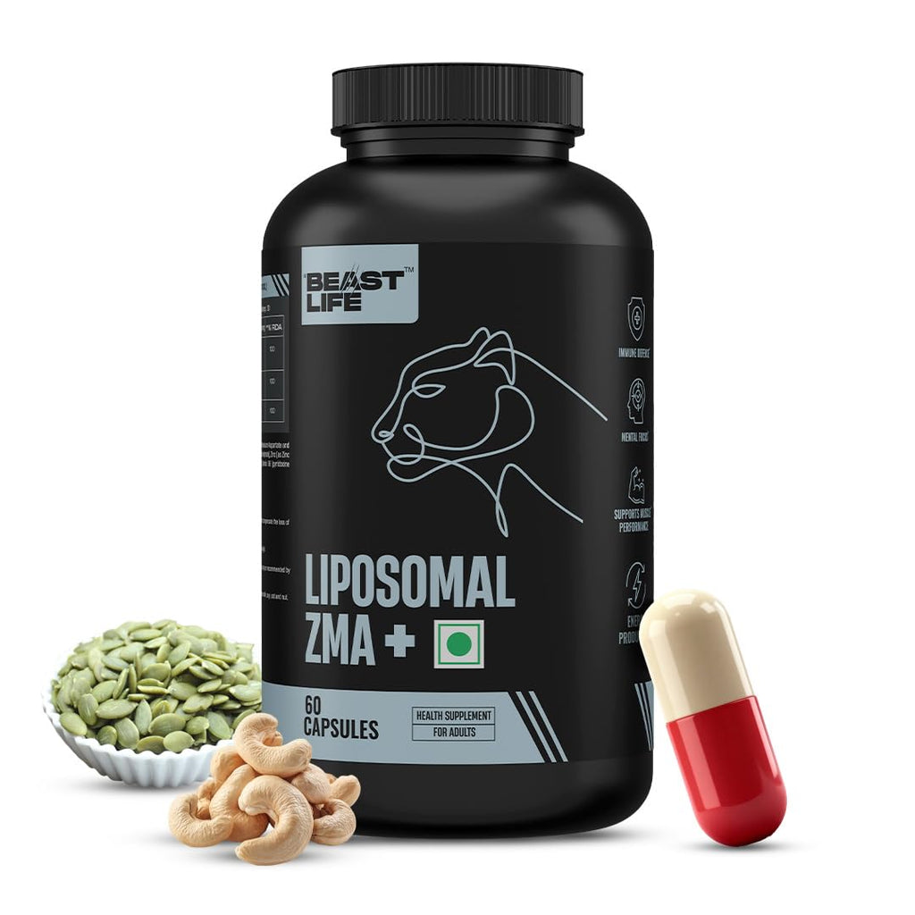 BeastLife Liposomal ZMA | Zinc Magnesium Aspartate Capsules | Ultra Absorption | Muscle Repair, Sleep Quality, Stress & Mood Balance | Metabolic & Immune Support | 60 Capsules