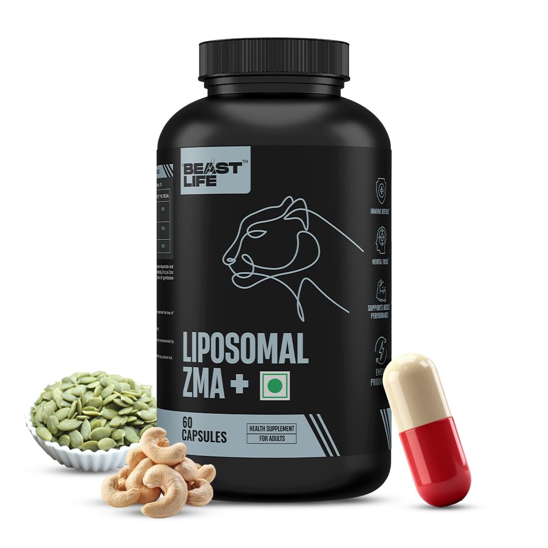 BeastLife Liposomal ZMA | Zinc Magnesium Aspartate Capsules | Ultra Absorption | Muscle Repair, Sleep Quality, Stress & Mood Balance | Metabolic & Immune Support | 60 Capsules