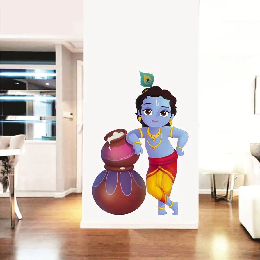 Rawpockets Decals Lord Krishna and Butter Pots Large Size  Wall Sticker