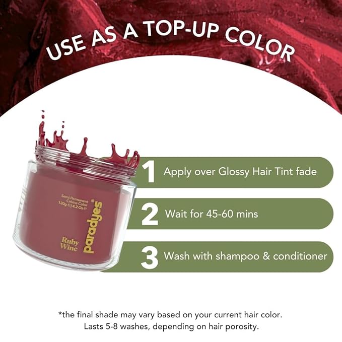 Paradyes Top-up Semi-permanent Ruby Wine Diy Conditioner Based Hair Colour - 120 Gms